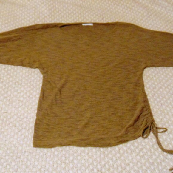 NY & Co. Ruched Drawstring Knit Top S Brown Heathered Minimalist Earthy Neutrals - Picture 3 of 8